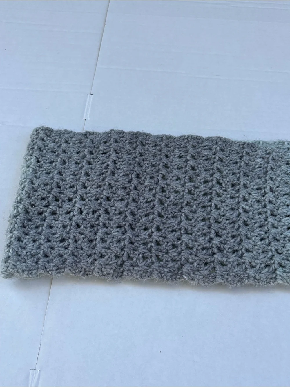 Handknit Handmade Infinity Scarf Gray and Aqua Green Ombré Beautiful!